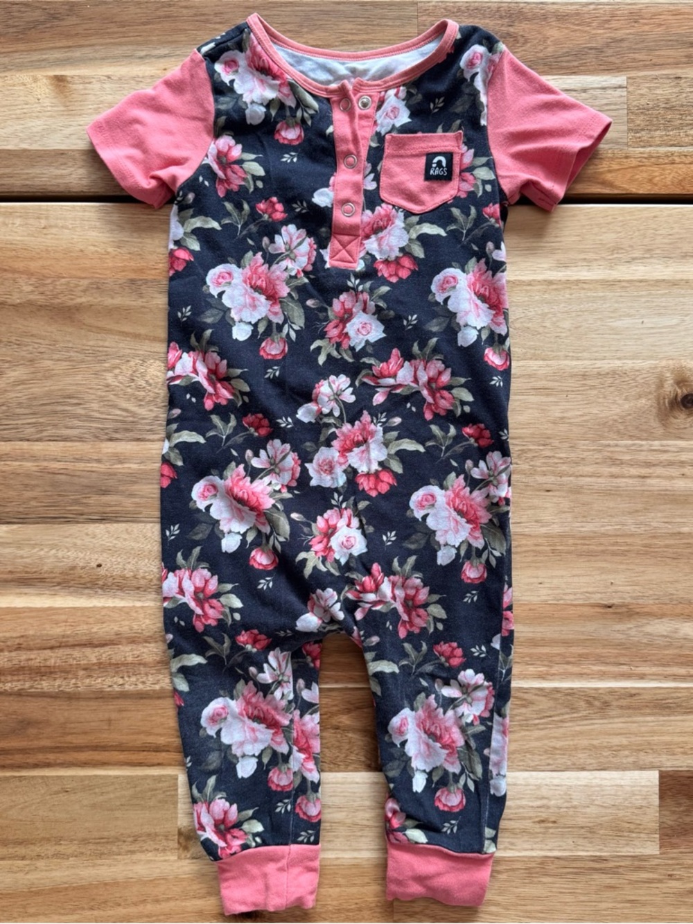 RAGS- Floral Romper with Coral Accents